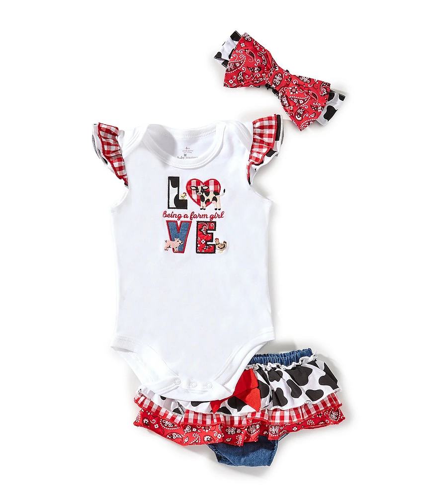 Baby Starters Baby Girls Love Being A Farm Girls Bodysuit & Skirted Bloomer Set