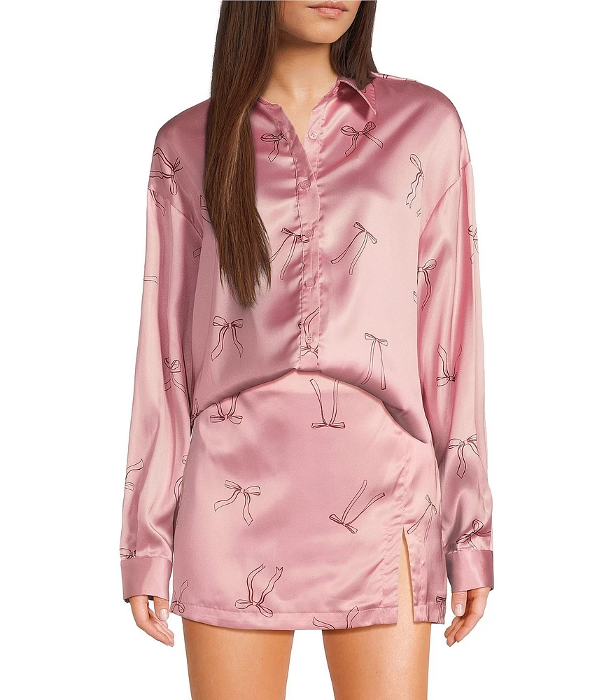 Bailey Rose Long Sleeve Button Front Bow Print Coordinating Top