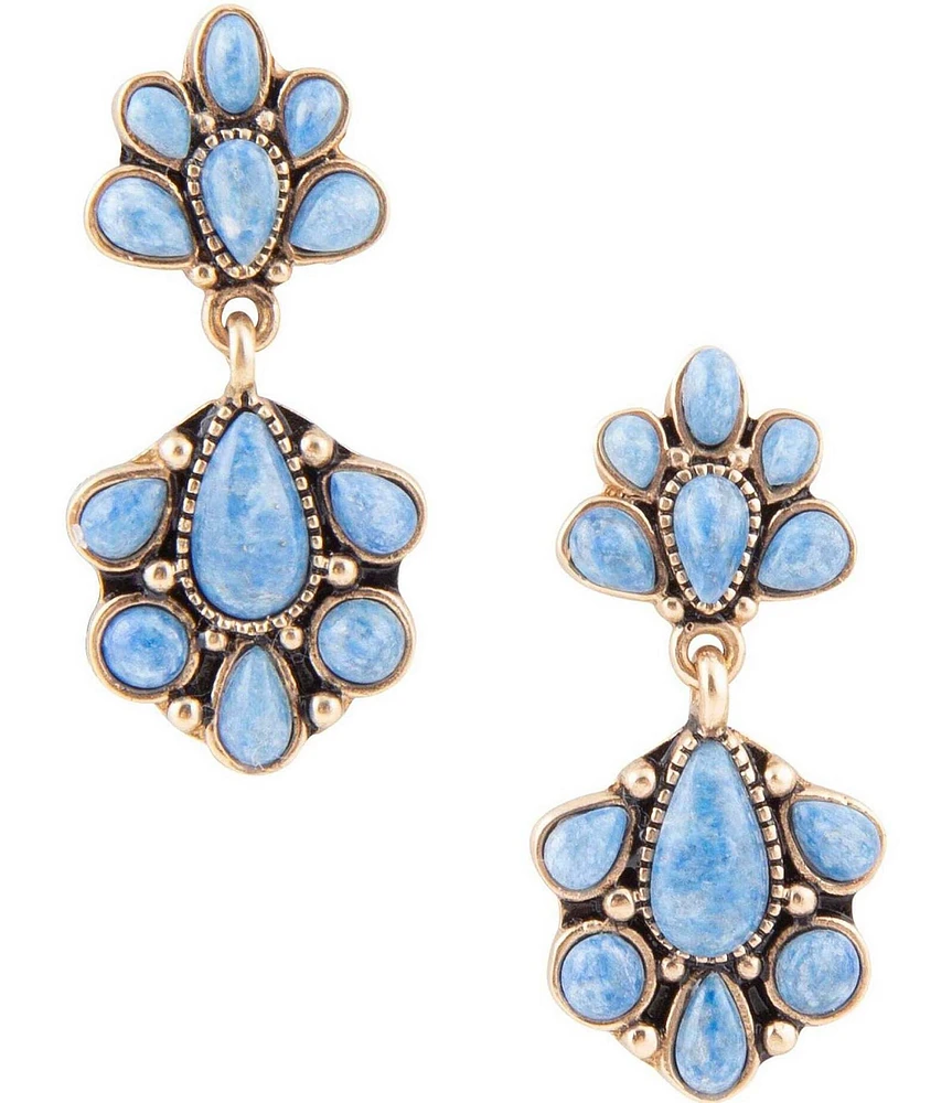 Barse Concho Denim Blue Lapis Double Golden Drop Earrings