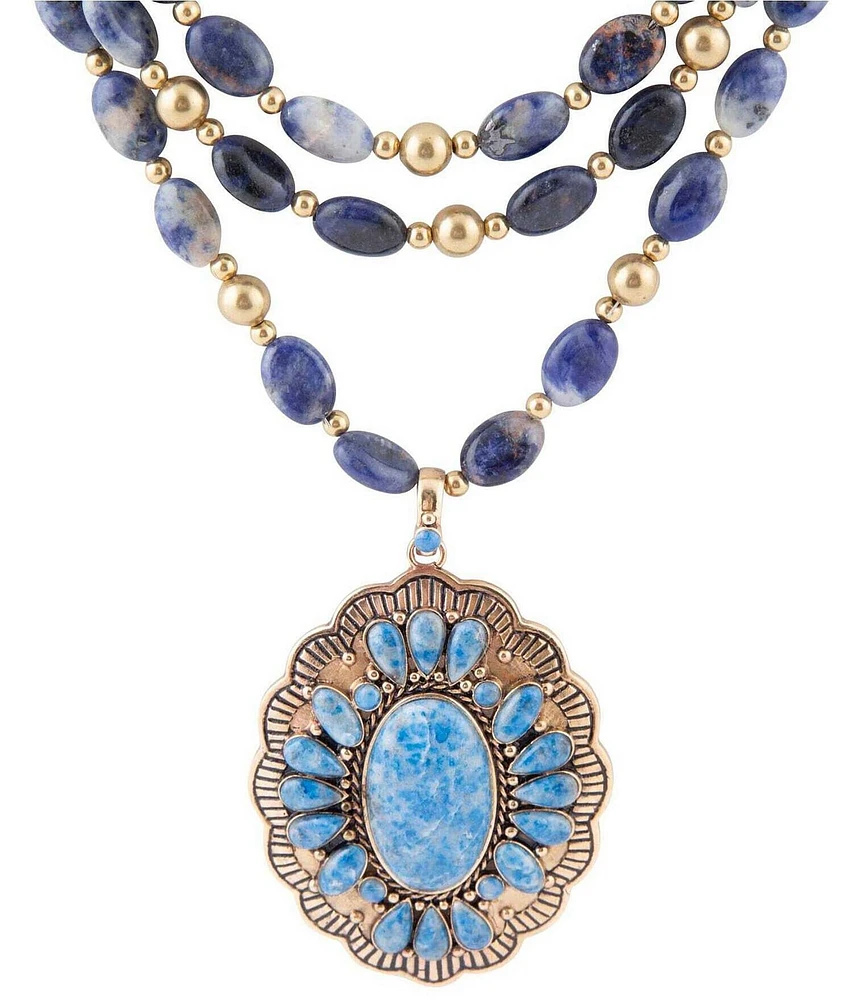 Barse Concho Denim Blue Lapis Golden Statement Necklace
