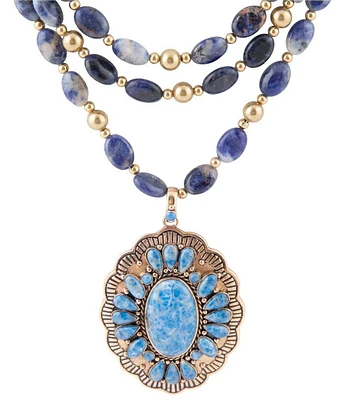 Barse Concho Denim Blue Lapis Golden Statement Necklace