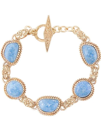 Barse Roped Denim Blue Lapis Golden Link Bracelet