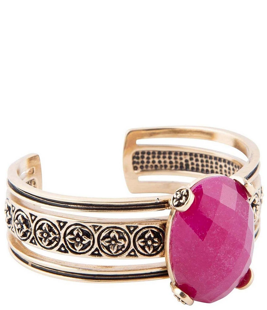 Barse Red Raspberry Quartz Golden Statement Cuff Bracelet