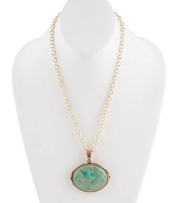 Barse Blue Turquoise Long Golden Chain Necklace