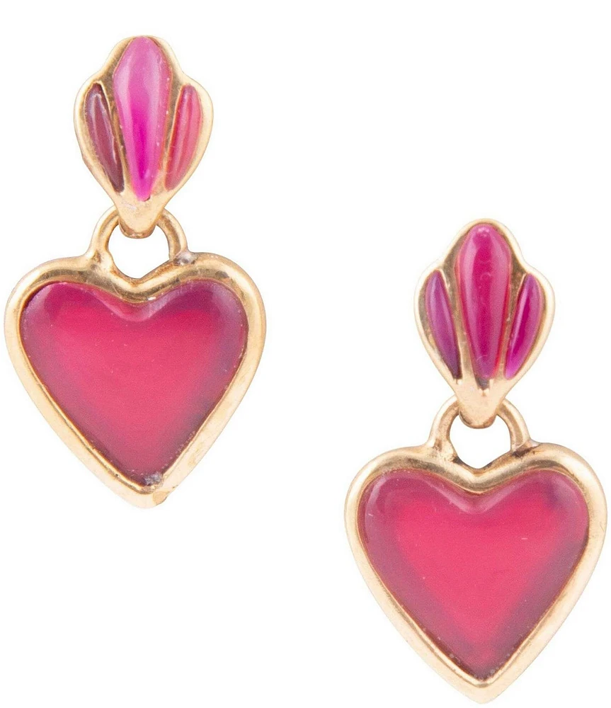 Barse Pink Agate Heart Drop Golden Earrings