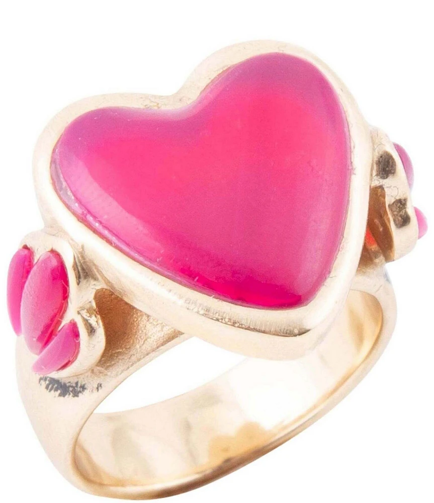 Barse Pink Agate Heart Golden Statement Ring