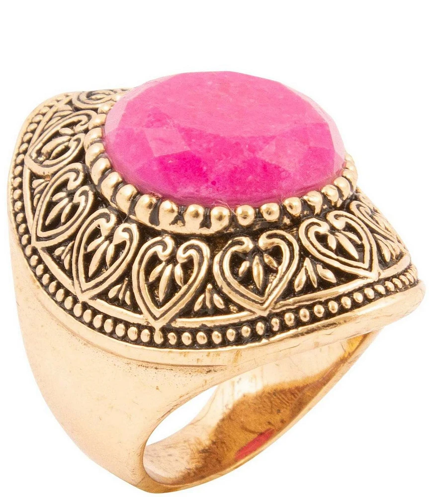 Barse Pink Agate Punch Statement Ring