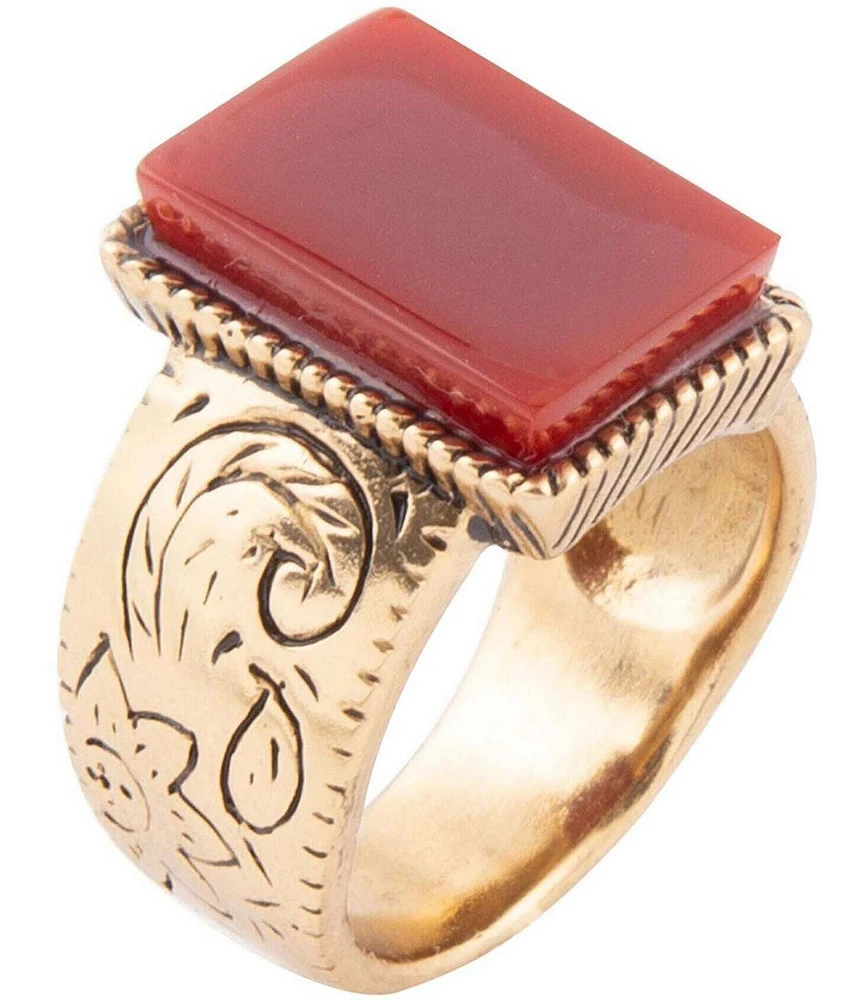 Barse Stamped Orange Carnelian Golden Ring