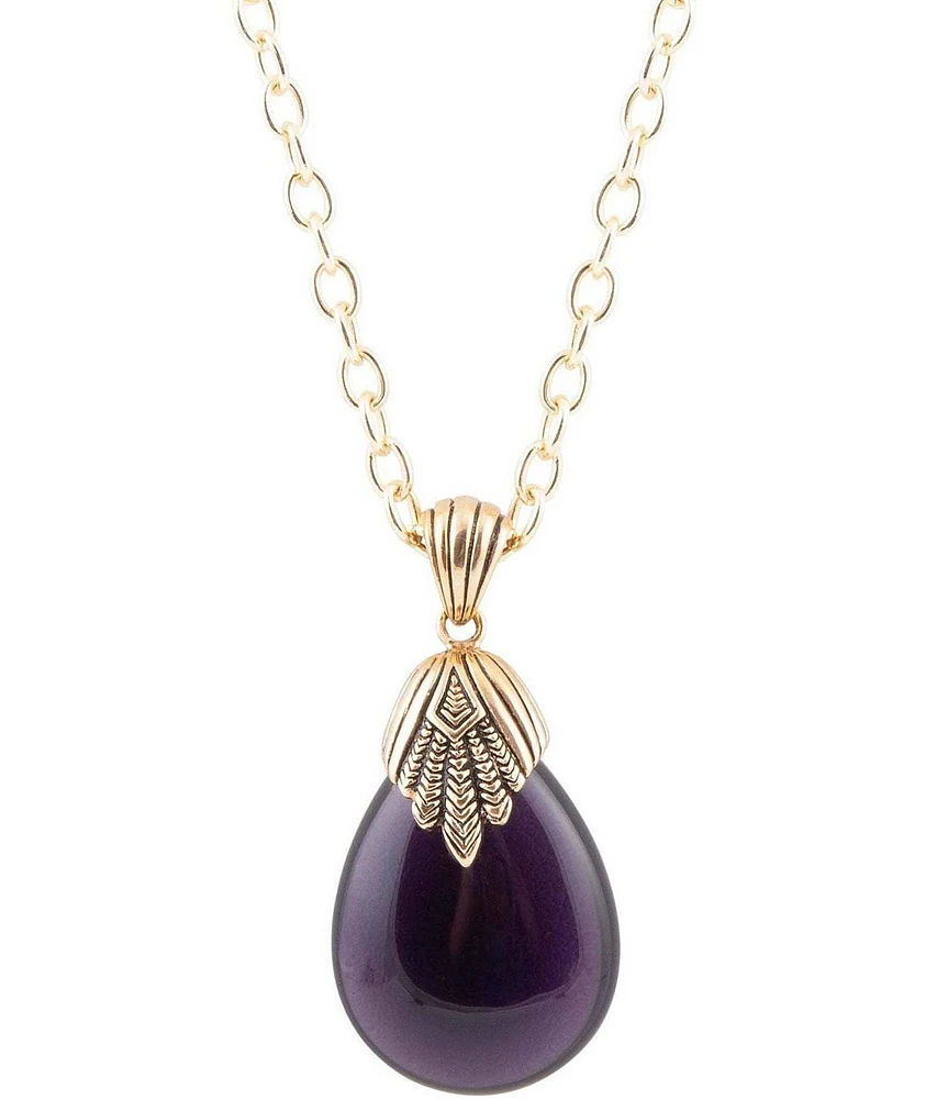 Barse Purple Quartz Teardrop Golden Pendant Necklace