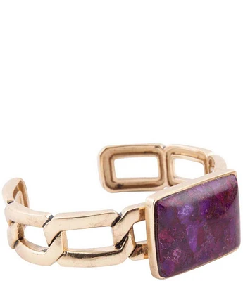 Barse Purple Turquoise Golden Chain Cuff Bracelet