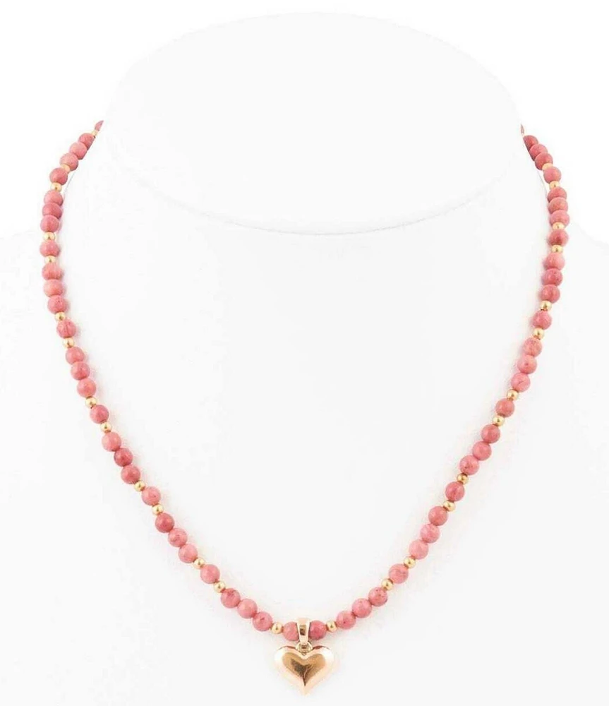 Barse Pink Rhodonite and Golden Bronze Heart Pendant Necklace