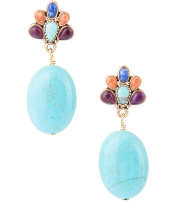 Barse Concho Multicolor Blue Magnesite Golden Drop Earrings