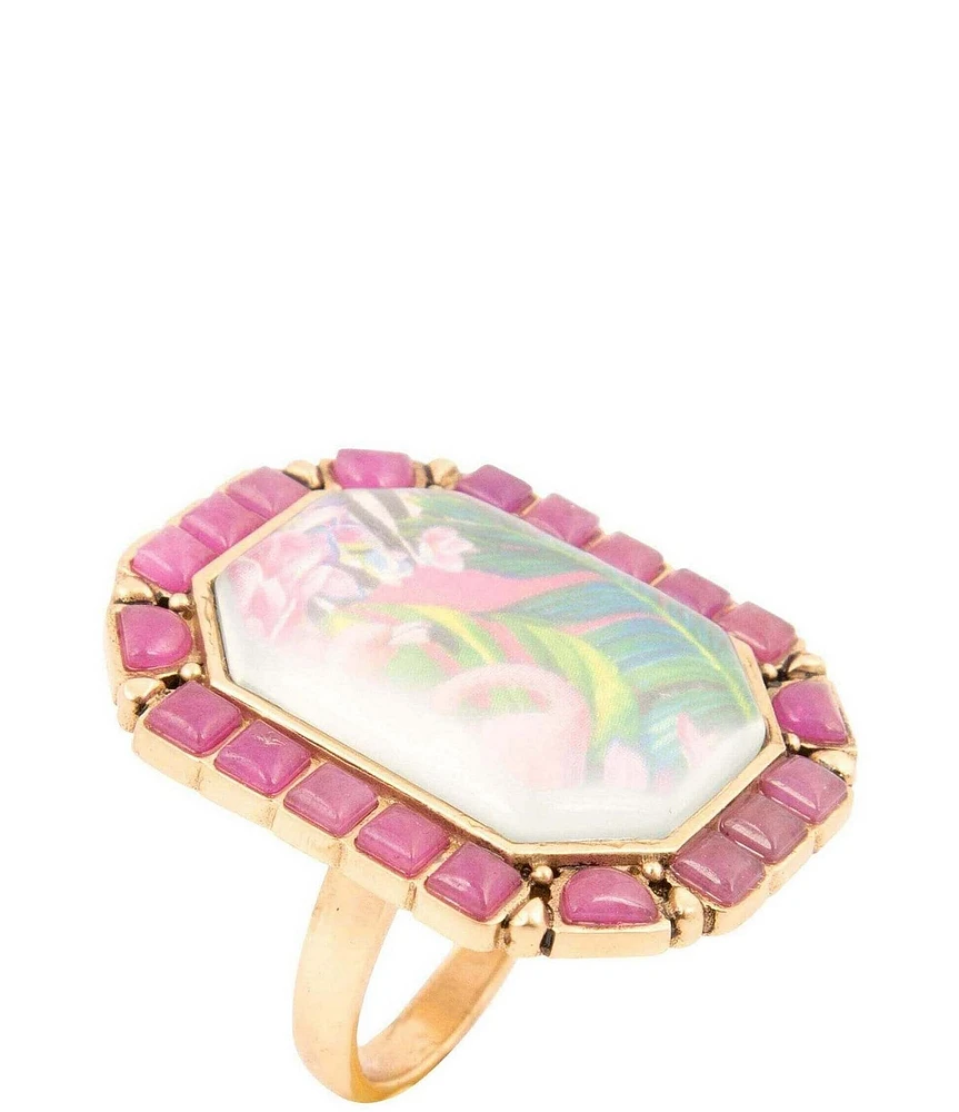 Barse Flamingo Pink Agate Golden Statement Ring