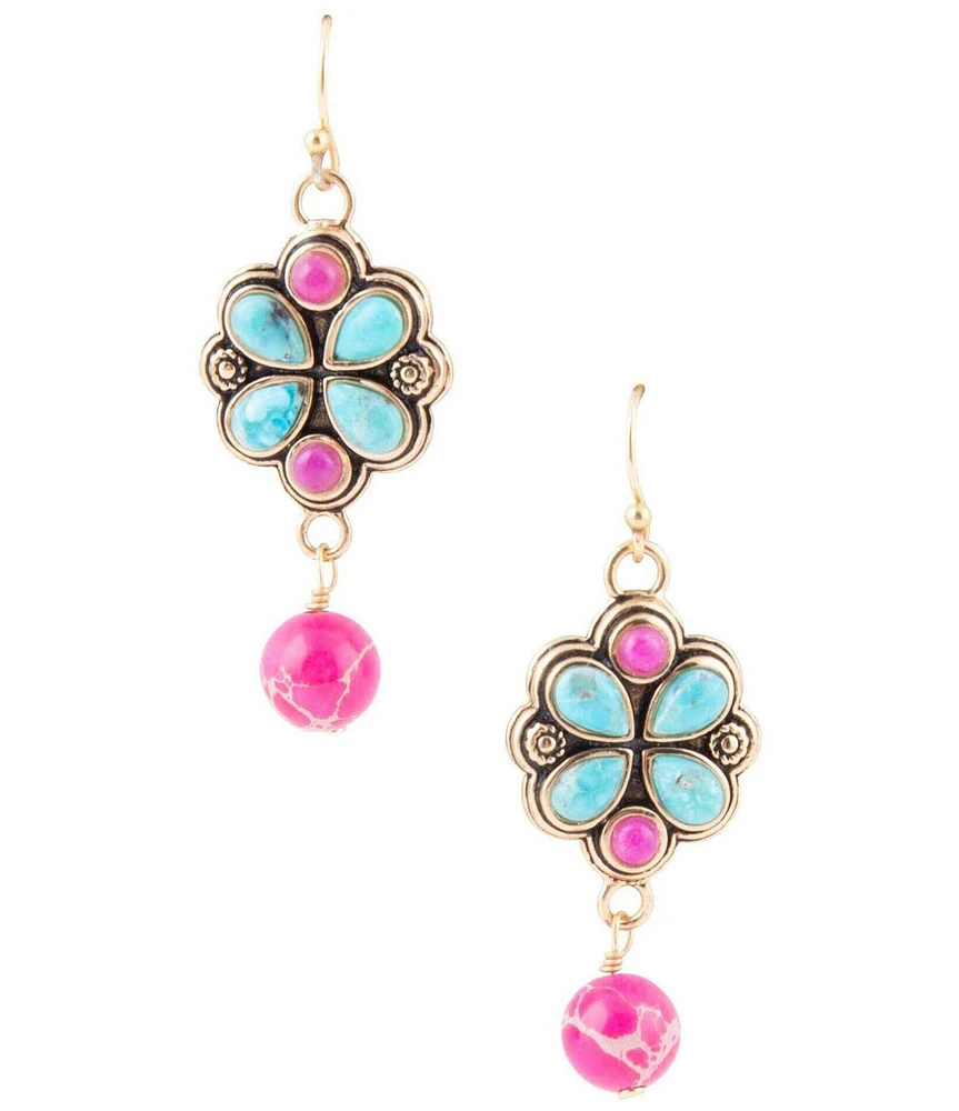 Barse Legacy Pink Agate Golden Drop Earrings