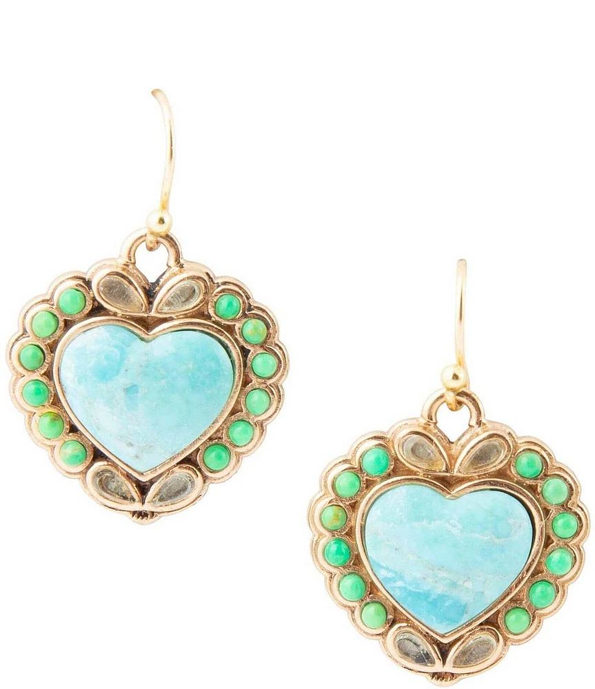 Barse Legacy Heart Lime Green and Blue Turquoise Golden Drop Earrings