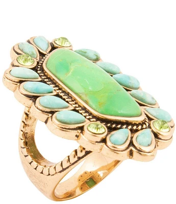 Barse Legacy Lime Green and Blue Turquoise Golden Statement Ring