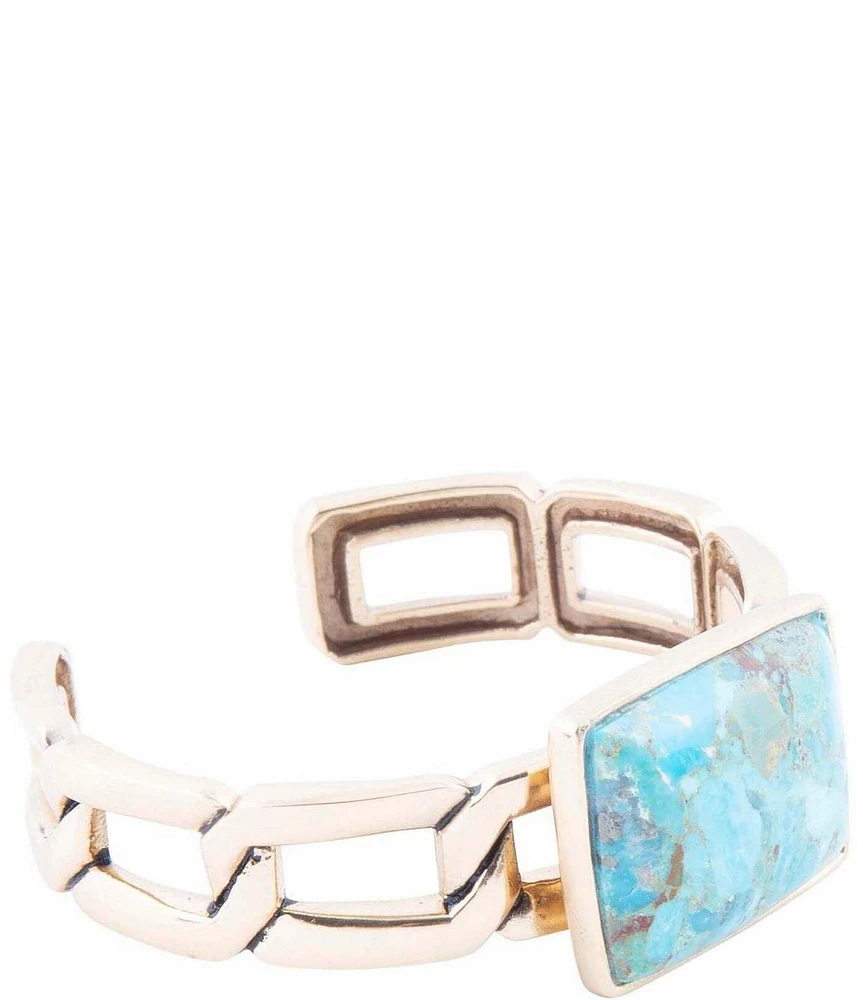 Barse Athena Blue Turquoise Golden Chain Cuff Bracelet