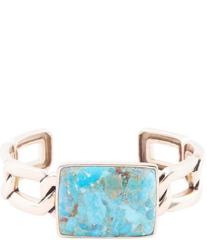 Barse Athena Blue Turquoise Golden Chain Cuff Bracelet