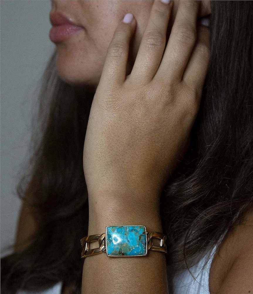 Barse Athena Blue Turquoise Golden Chain Cuff Bracelet