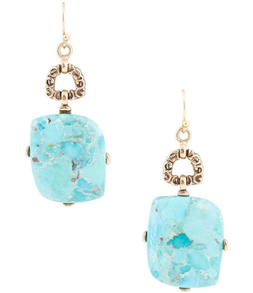 Barse Blue Turquoise Riche Golden Drop Earrings