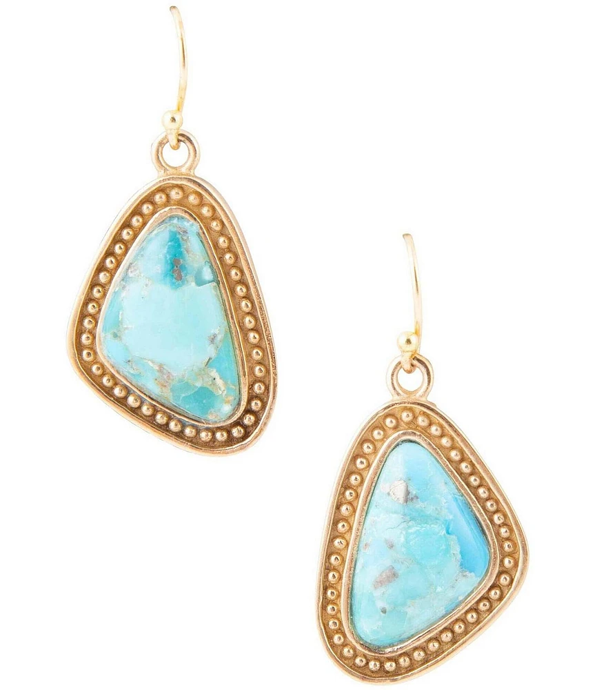 Barse Blue Turquoise Triangle Golden Drop Earrings