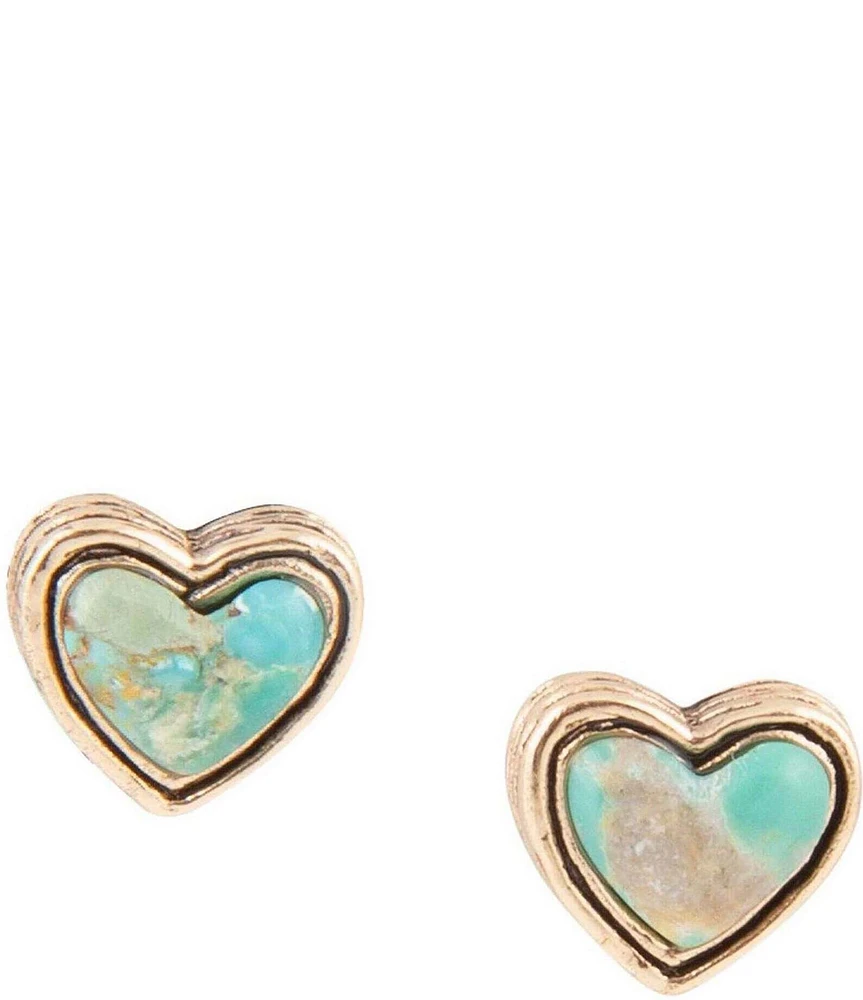 Barse Heart Blue Turquoise Golden Stud Earrings
