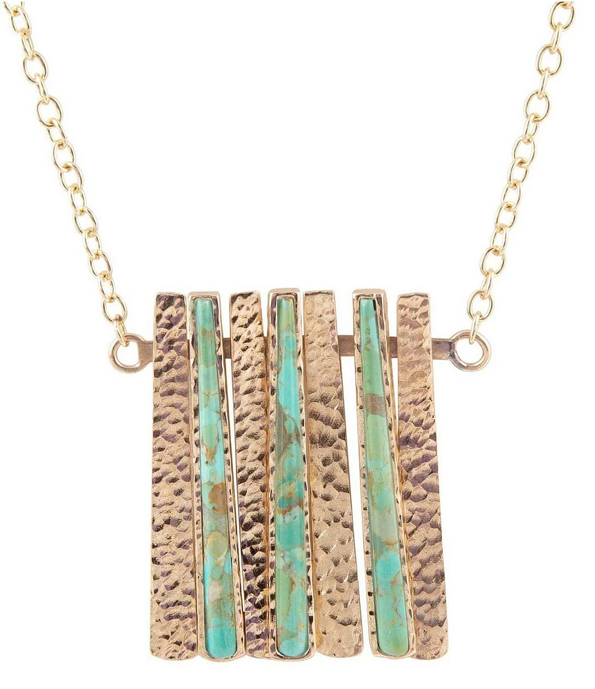 Barse Blue Turquoise and Golden Bronze Fan Necklace