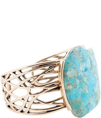Barse Abstract Blue Turquoise Golden Statement Cuff Bracelet