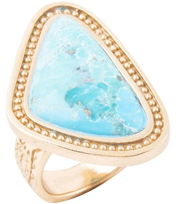 Barse Blue Turquoise Triangle Golden Statement Ring