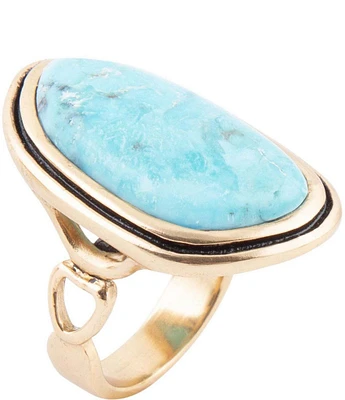 Barse Blue Turquoise Golden Statement Ring