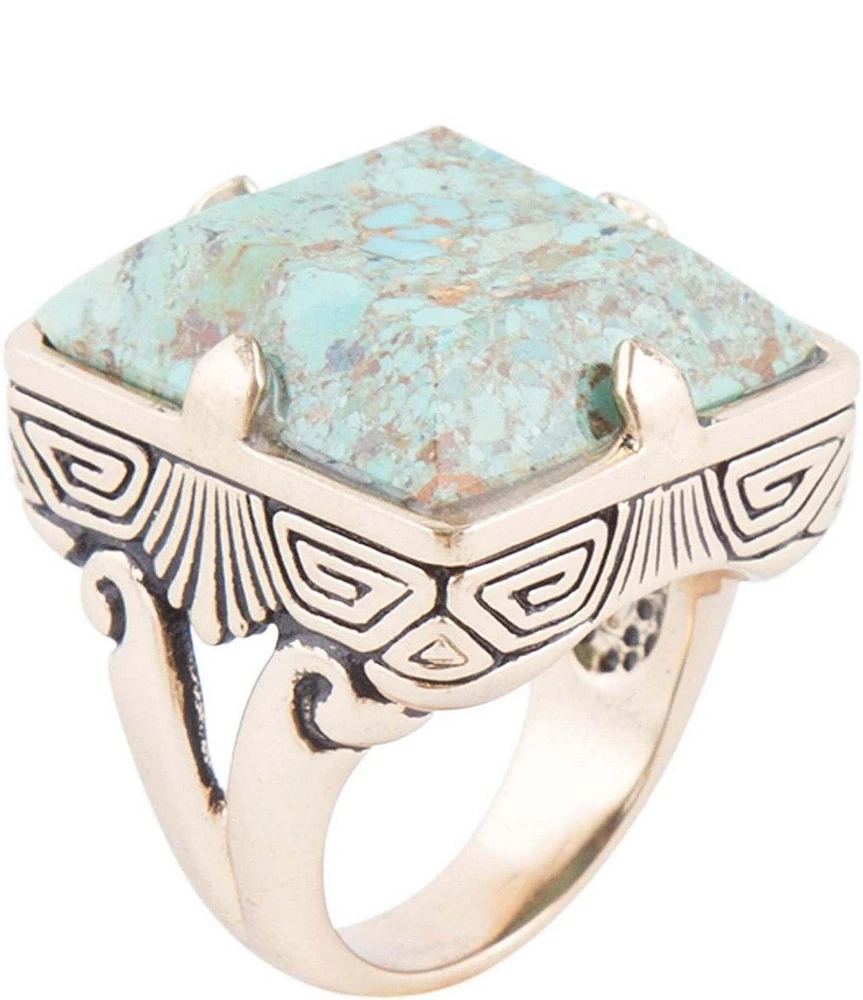 Barse Square Statement Blue Turquoise Golden Ring