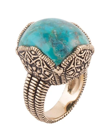 Barse Blue Turquoise Golden Chunky Statement Ring