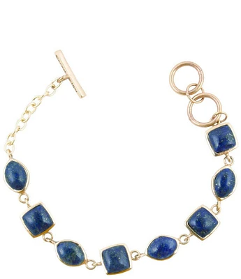 Barse Blue Lapis Hammered Link Golden Bracelet