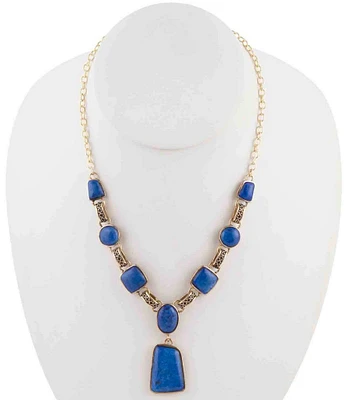 Barse Royal Blue Lapis Golden Pendant Necklace