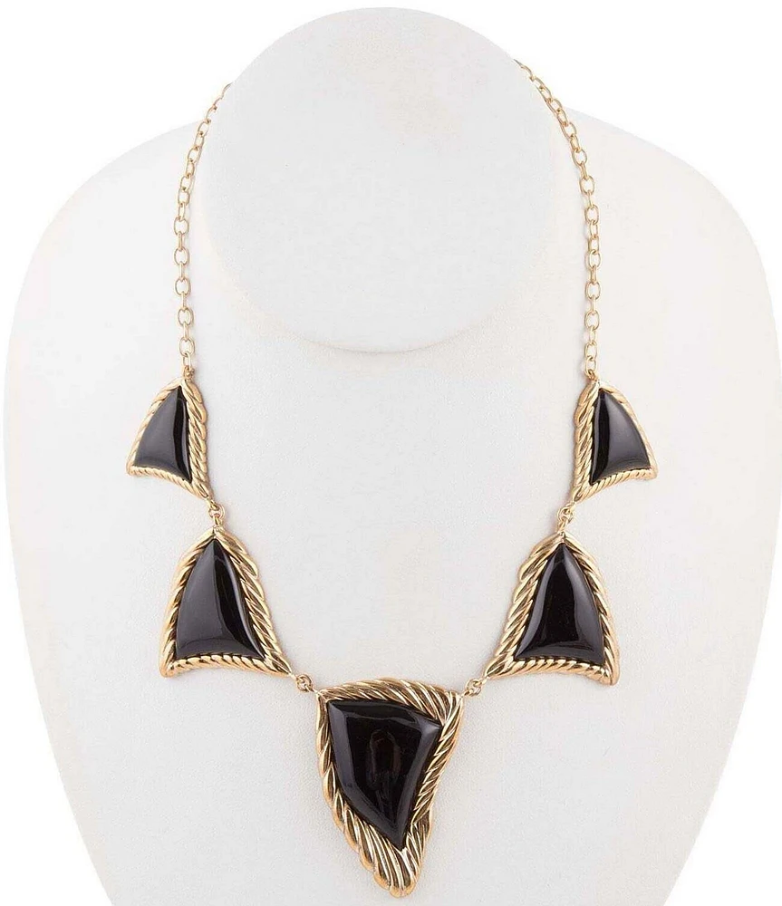 Barse Bronze and Onyx Genuine Stone Statement Frontal Necklace