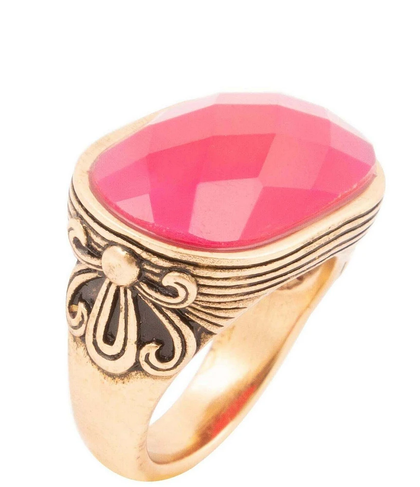 Barse Golden Flower Pink Agate Statement Ring