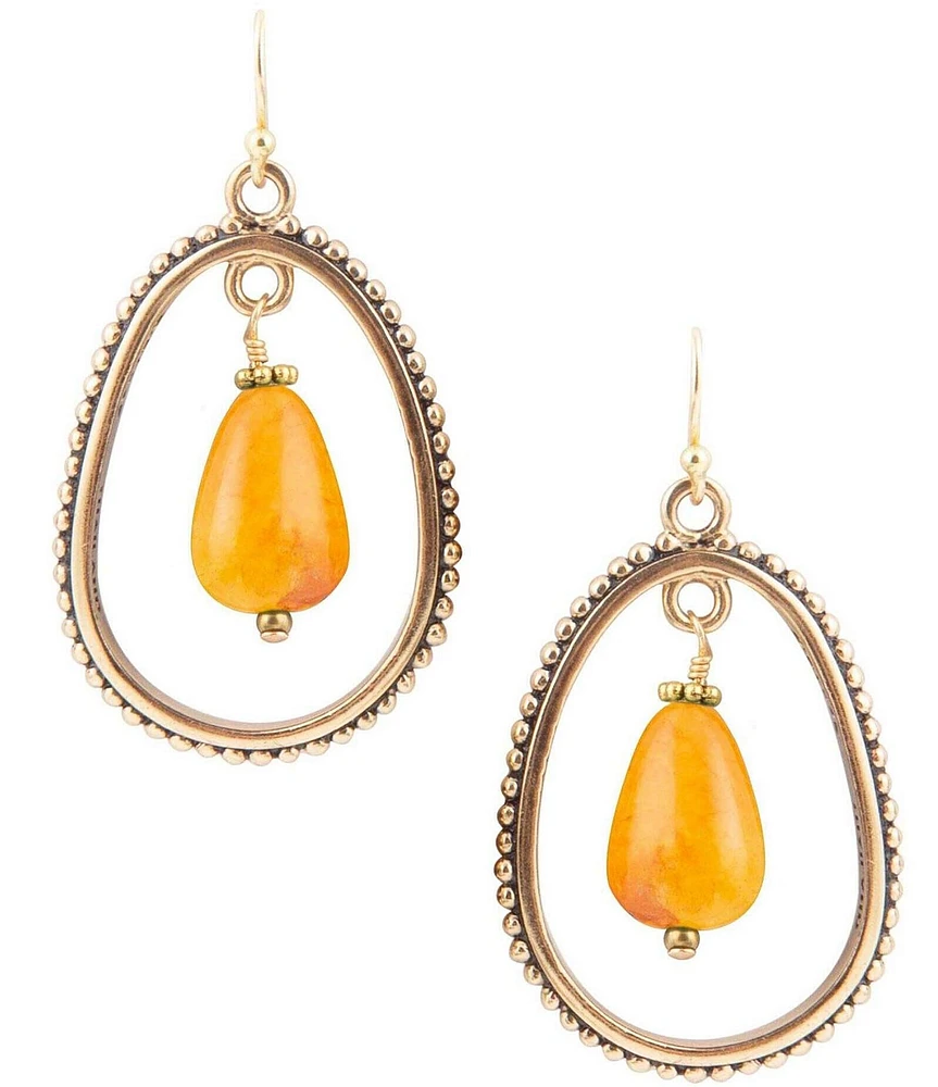 Barse Inline Orange Jade Drop Golden Earrings