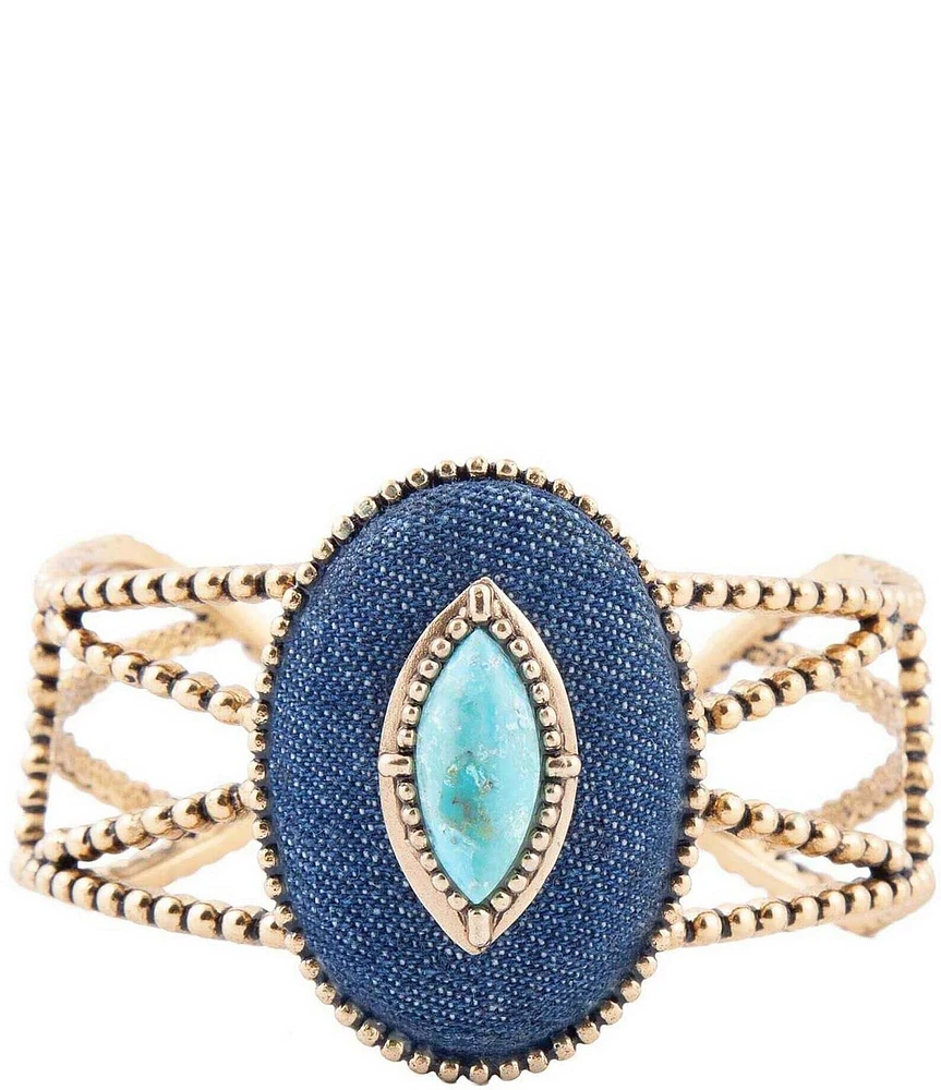 Barse Blue Turquoise and Denim Golden Cuff Bracelet