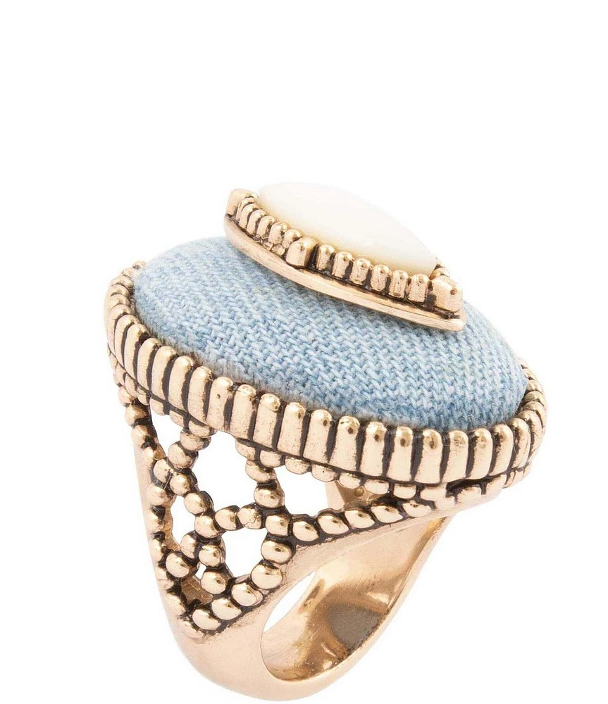 Barse Denim Dreams White Mother of Pearl Golden Statement Ring