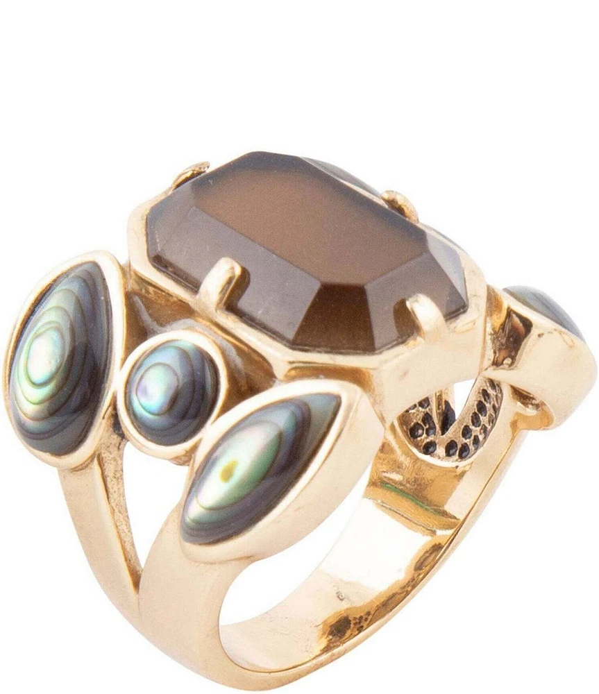 Barse Bronze, Genuine Abalone and Smoky Quartz Statement Ring