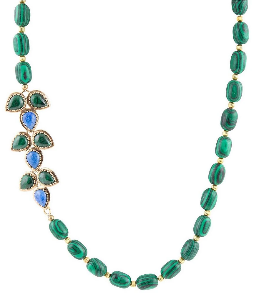 Barse Linked Blue Lapis and Green Malachite Golden Necklace