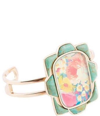 Barse Scenic Floral Blue Turquoise and Golden Cuff Bracelet
