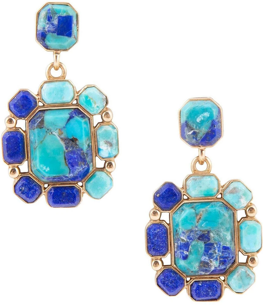 Barse Duality Blue Lapis and Turquoise Golden Drop Earrings