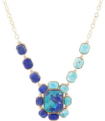 Barse Duality Blue Lapis and Turquoise Golden Pendant Necklace