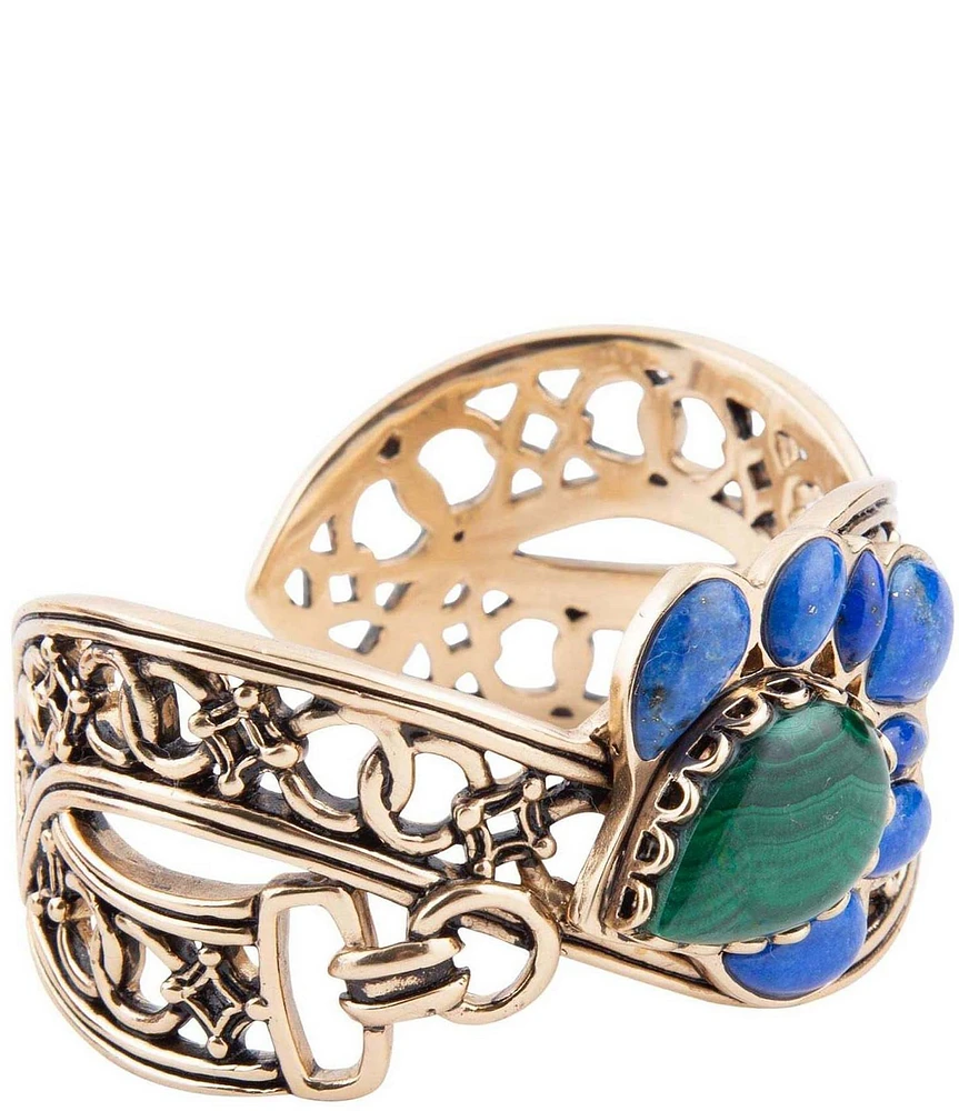 Barse Cognate Green Malachite and Blue Lapis Golden Cuff Bracelet
