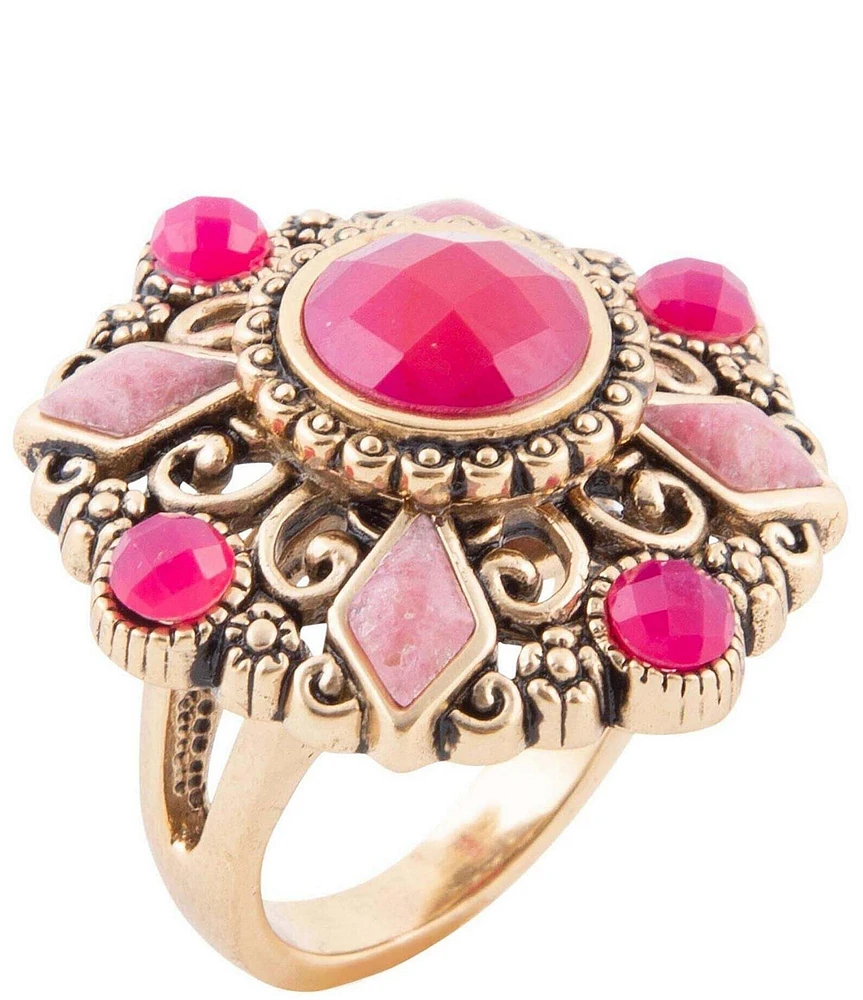 Barse Embellished Pink Quartz Golden Statement Ring