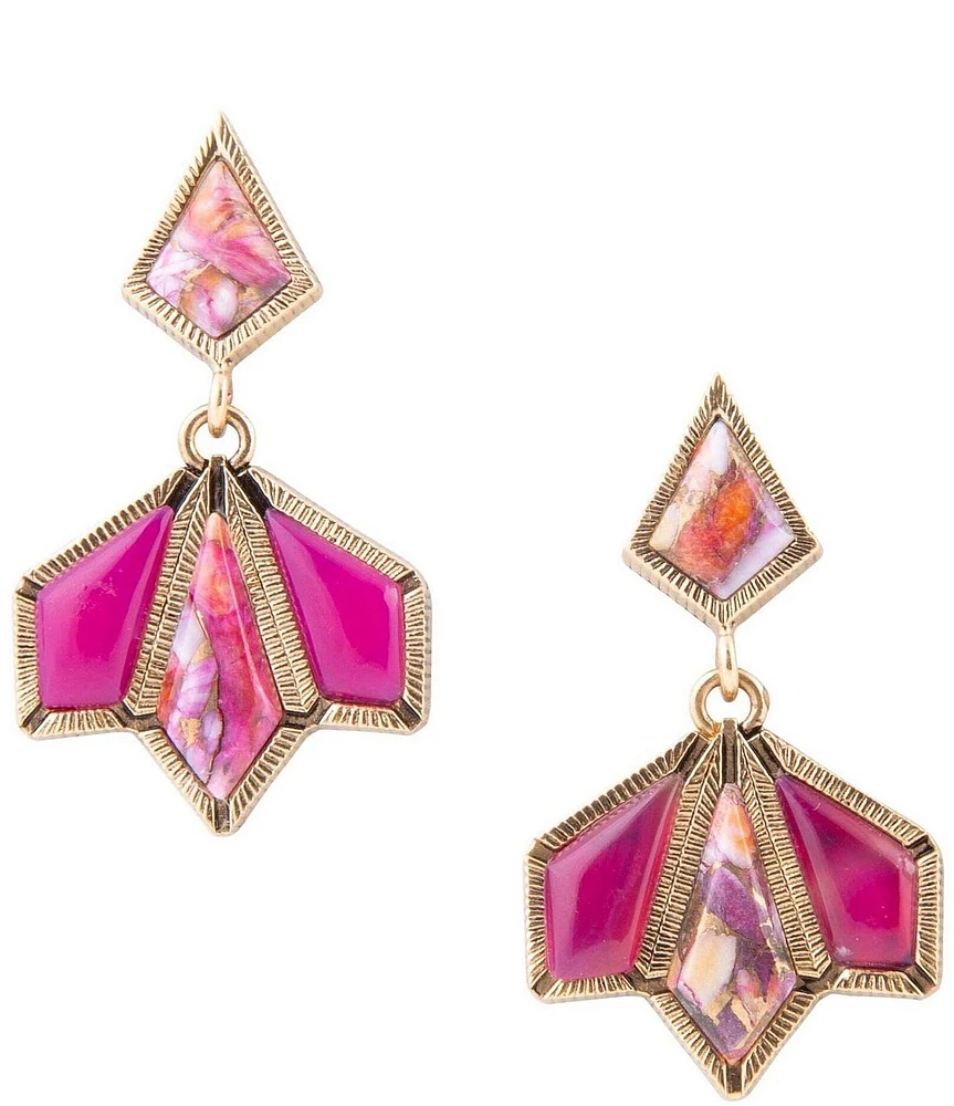 Barse Pink Agate and Shell Matrix Golden Earrings