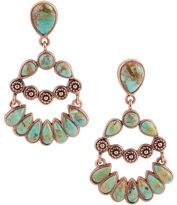 Barse Botanical Green Turquoise Golden Statement Earrings