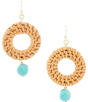 Barse Blue Magnesite Rattan Golden Drop Earrings