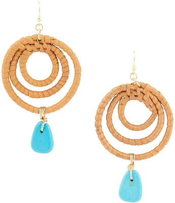 Barse Tulum Blue Magnesite Rattan Golden Drop Earrings